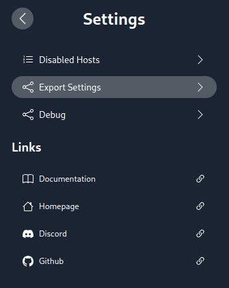 Export Settings in Extension Popup